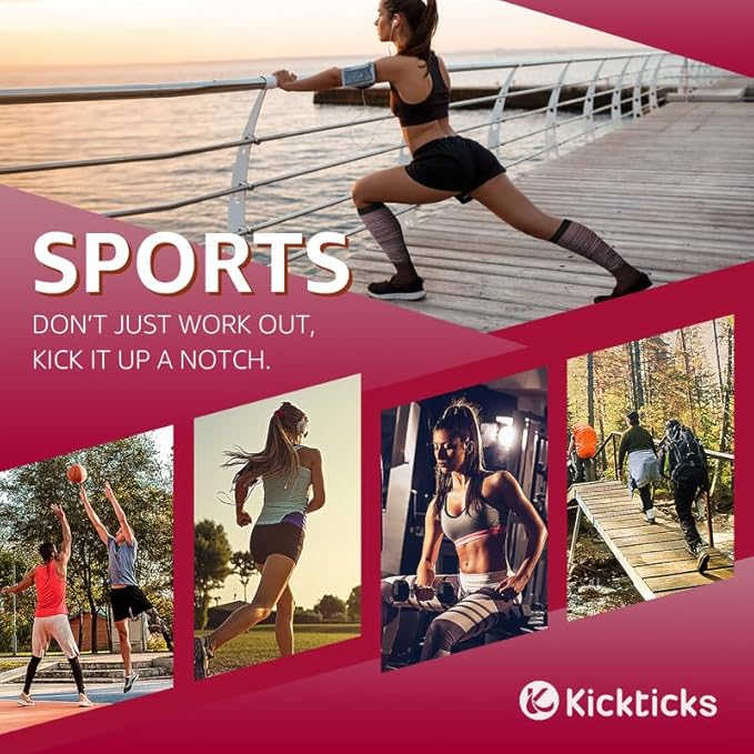 Kickticks 4 Pairs Compression Socks for Woman & Man Unisex 20-30mmHg Knee high Plus Size Wide Calves for Flying Running…