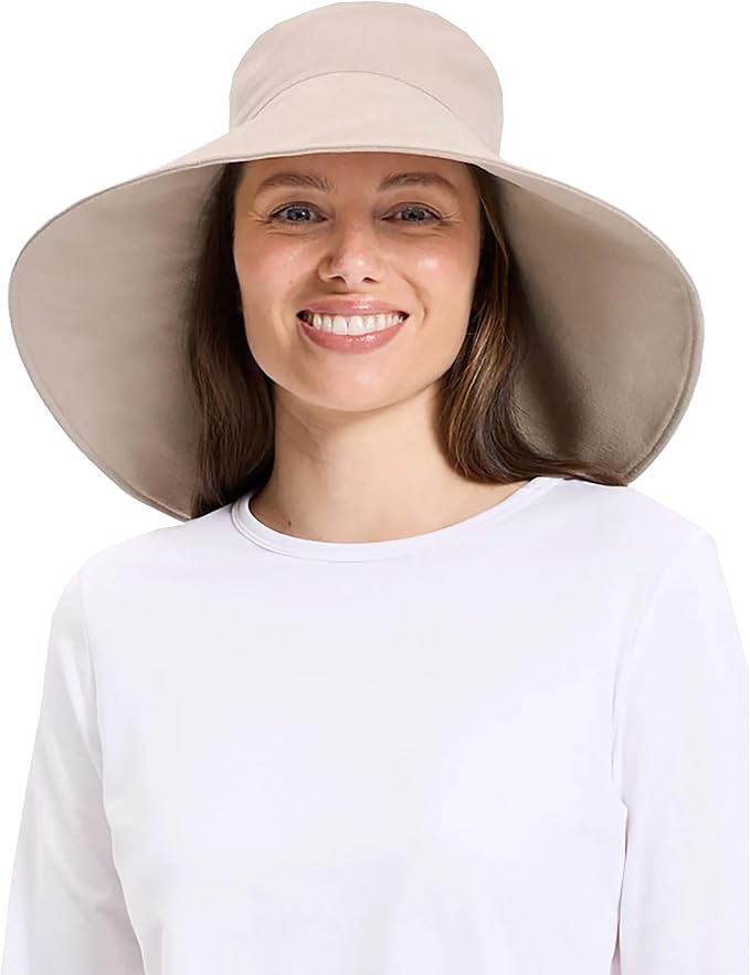 Solbari Women’s Ultra-Wide Cotton Linen Sun Hat UPF 50+, Packable, Adjustable with Ponytail Hole for Travel, Beach & Outdoors