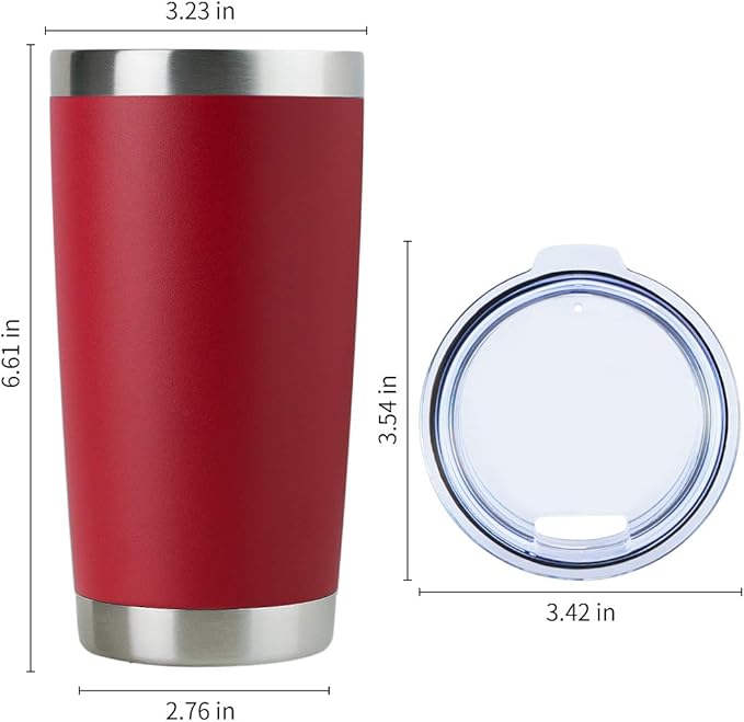 DOMICARE 20oz Stainless Steel Tumbler Bulk with Lid, Double Wall Vacuum Insulated Travel Mug, Powder Coated Coffee Cup (Powder Red, 8)