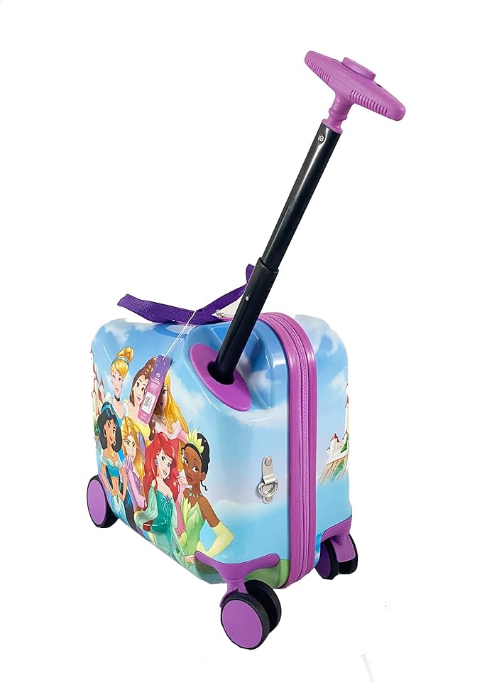 Disney Princess Ride on Suitcase for Kids, 18'' Toddler Carry-On Luggage With Wheels, Cute Lightweight Kids Travel Suitcase Trolley