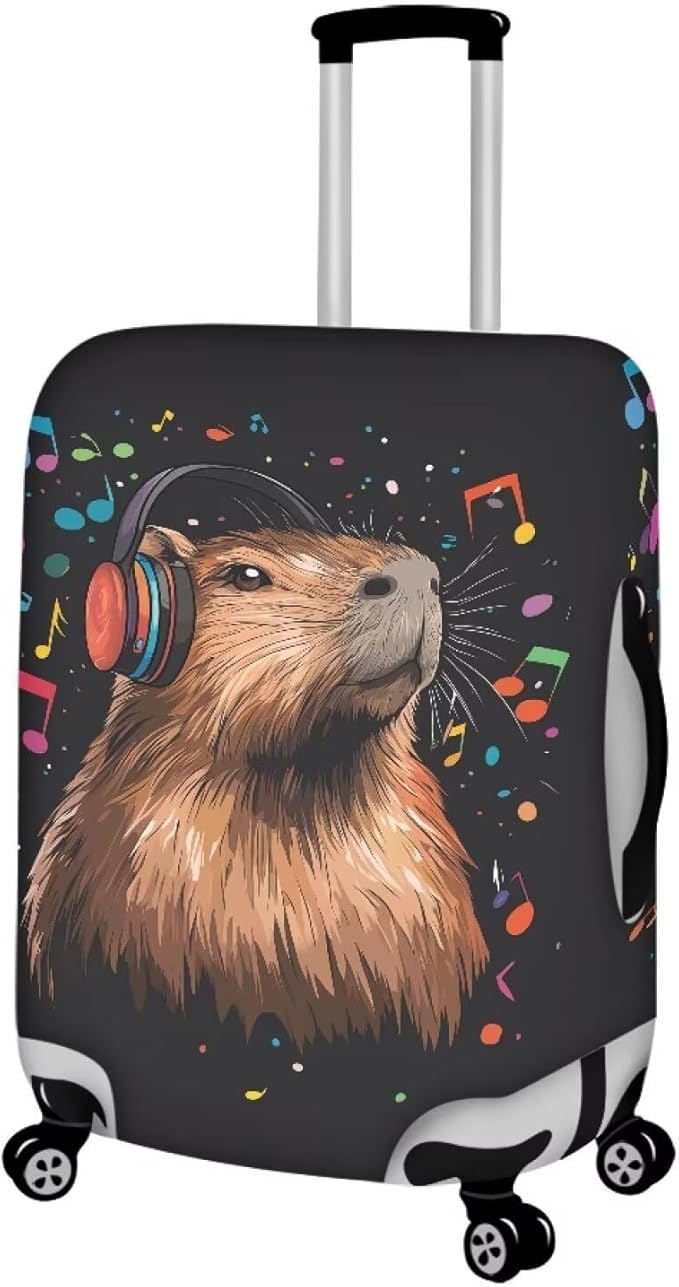 Capybara Luggage Cover Fits 30-32 Inch Luggage Anti-Scratch Spandex Zipper Suitcase Cover Protector Washable Stretchable Travel Baggage Case Cute Travel Essential, Music Note, Size XL