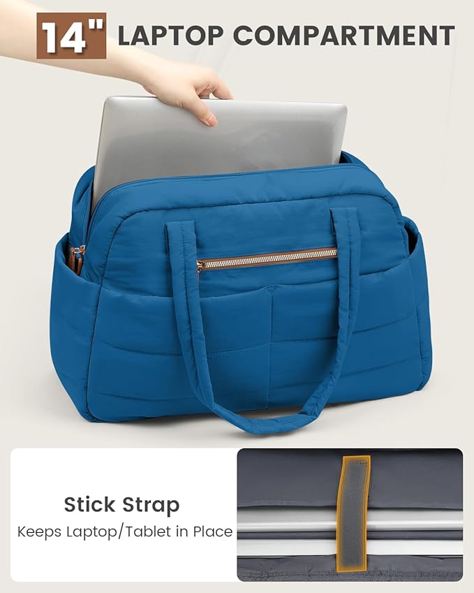 Travel Duffle Bag,Puffer Carry On Duffel Bag with Laptop Compartment Waterproof Overnight Weekender Bags for Women Large Hospital Tote Bags for Labor and Delivery(Medium,Blue)