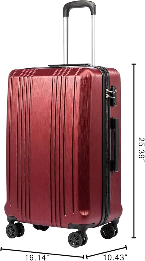 Coolife Luggage Suitcase PC+ABS with TSA Lock Spinner Carry on Hardshell Lightweight 20in 24in 28in (wine red, M(24IN))