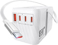 LENCENT 85W Universal Travel Adapter with Retractable USB C Cable, GaN International Plug Adapter with 3 Type C &1 USB A Ports Fast Charging, Worldwide Outlet Converter for US to European EU UK AUS