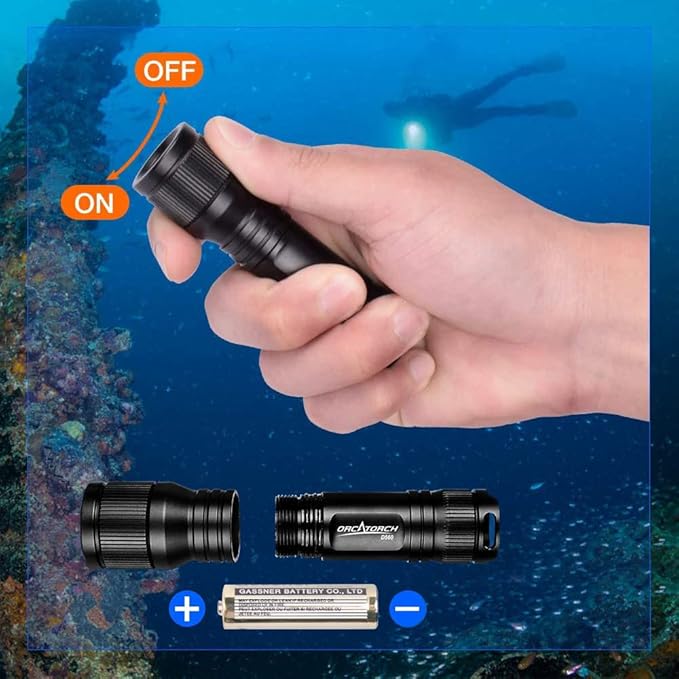 ORCATORCH D560 Mini Scuba Dive Light Headlamp 650 Lumen Mask Diving Flashlight with 360° Rotatable Mask Clip, Underwater 150m Backup Headlight with Rotary Switch (Not Included Snorkel Mask) (Black)