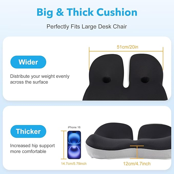 Seat Cushion,Office Chair Memory Cushion, Ergonomic Design, Relieve Sciatica and Long-Term Sitting Pain, Suitable for desks, Car Seats, Games, Wheelchairs