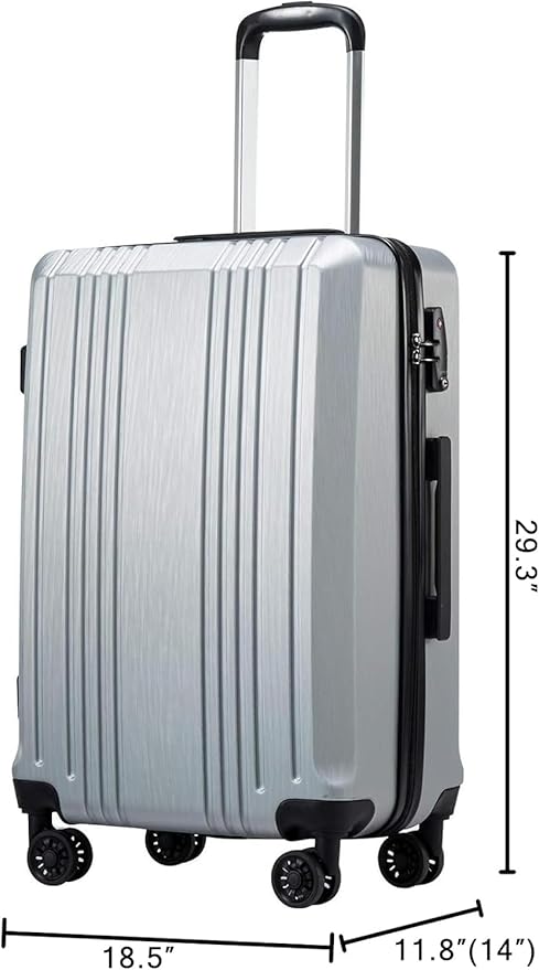 Coolife Luggage Suitcase PC+ABS with TSA Lock Spinner Carry on Hardshell Lightweight 20in 24in 28in (sliver, L(28IN))