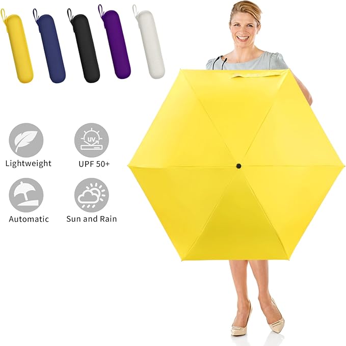 GAOYAING Compact Automatic Travel Umbrella with Case, Mini Small Folding Sun UV, Pocket Purse Umbrella