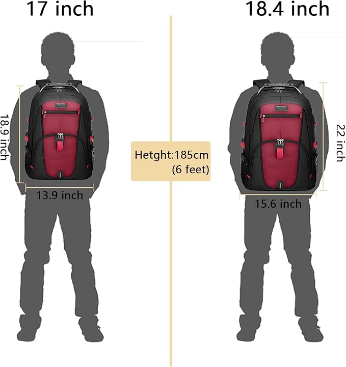 LOVEVOOK Large Backpack for Men 18.4 inch Heavy Duty Travel Laptop Backpack with USB Port Waterproof for Business Work (18 inch, Red)