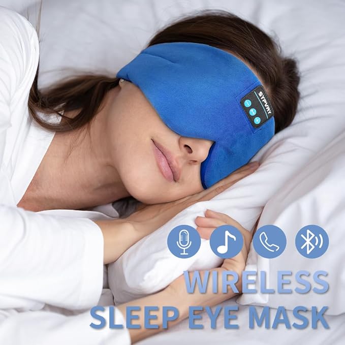 Sleep Mask Bluetooth 5.4 Headphones Soft Wireless Headband Eye Mask Blackout with Microphone (Blue)