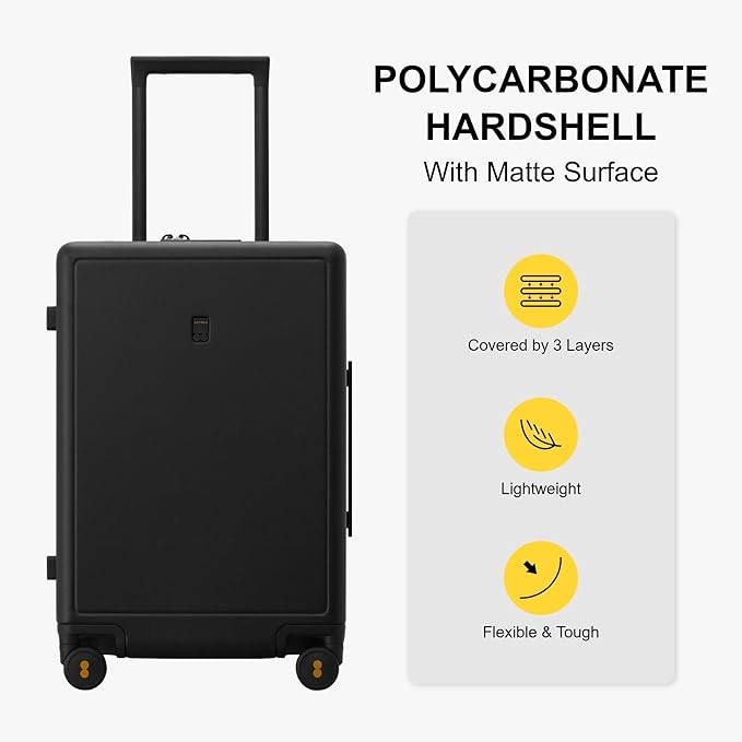 LEVEL8 Elegance Matte Luggage Set, 20 Inch Carry-on Luggage, 24&28 Large Suitcase Lightweight Hardside Suitcases with Wheels,Tsa Lock,3-Piece Set(20/24/28), Black