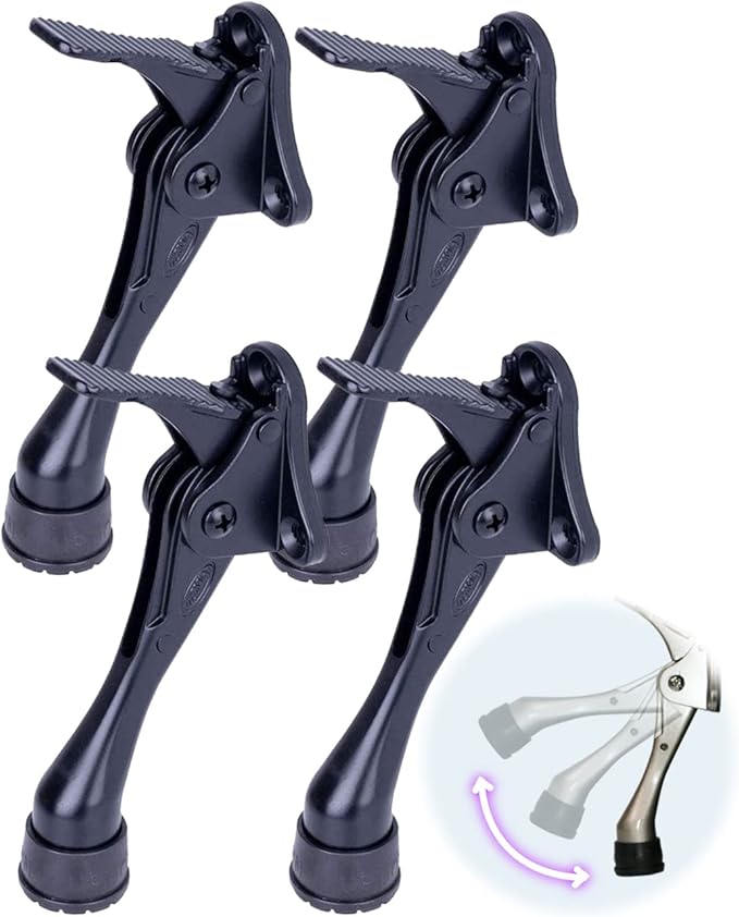 One Touch Kickdown Door Stopper, Door Holder, Heavy Duty Door Stops, Bottom of Door, Height-Adjustable Rubber Tips by HASHI (Black 4 inch x 4pack)