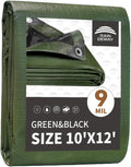 10x12 Feet Tarp Waterproof,9Mil Thick,Finished Size Tarps,UV Resistant,Durable,Multipurpose Poly Tarp Cover with Metal Grommets and Reinforced Edges,Green/Black by RAINDEWAY