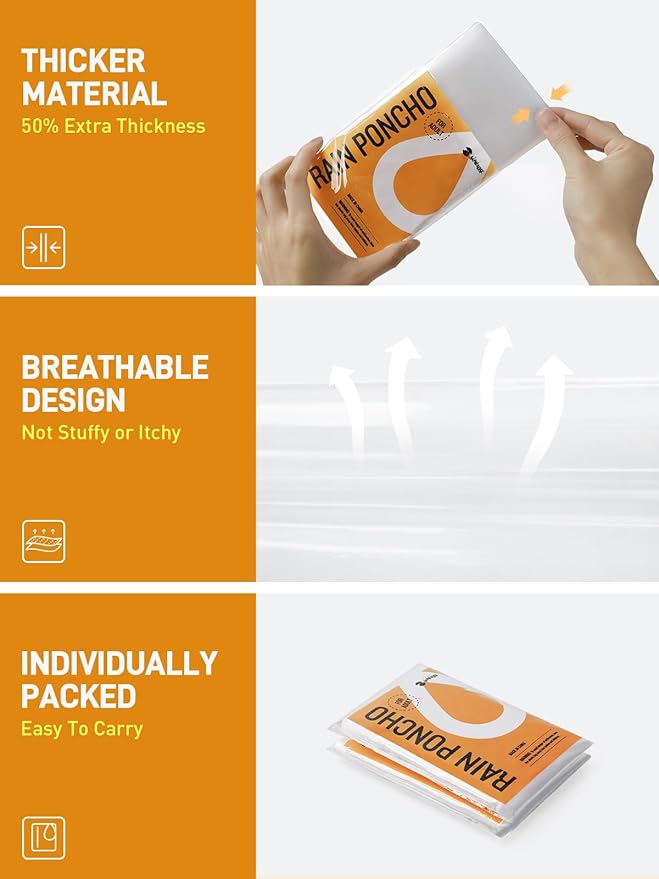 SaphiRose Disposable Rain Ponchos Emergency Clear Poncho