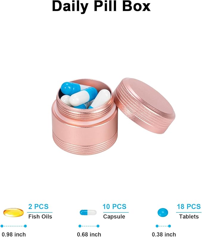 Portable Metal Pill Box Single Waterproof Pill Case for Daily - Pocket Purse Pill Container Medicine Organizer Holder for Vitamins Medication Fish Oils Pink