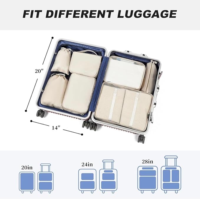 9 Set Packing Cubes for Suitcases, Aydicon Travel Luggage Packing Organizers with Laundry, Toiletry Bag, Compression Storage Shoe Bag, Toothbrush Case, Travel Essentials (Cream)