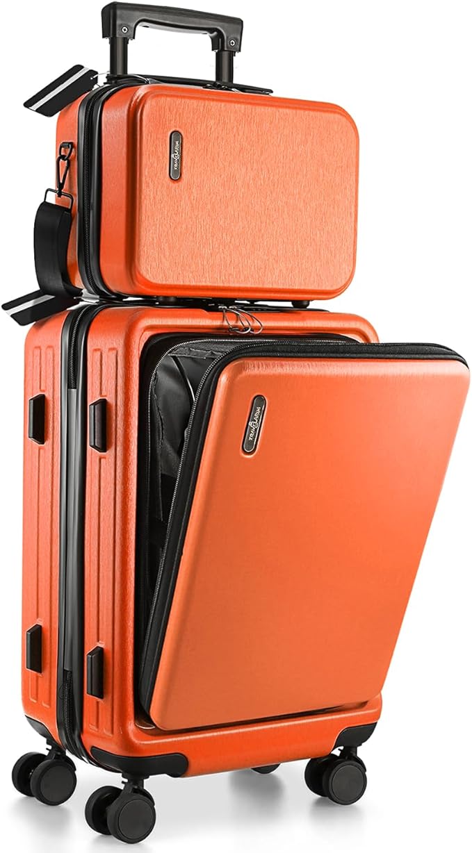 22 Inch Carry On Luggage 22x14x9 Airline Approved, Carry On Suitcase with Wheels, Hard-shell Carry-on Luggage, Durable Luggage Carry-On, Orange Small Suitcase with Cosmetic CaseBag