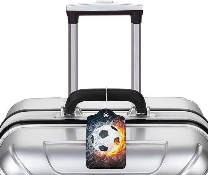 2 Pack Luggage Tags for suitcases Football Soccer Ball Luggage Tag, Leather Stainless Steel Loop Label Tag for Men Women Travel Bag Suitcase(Soccer)