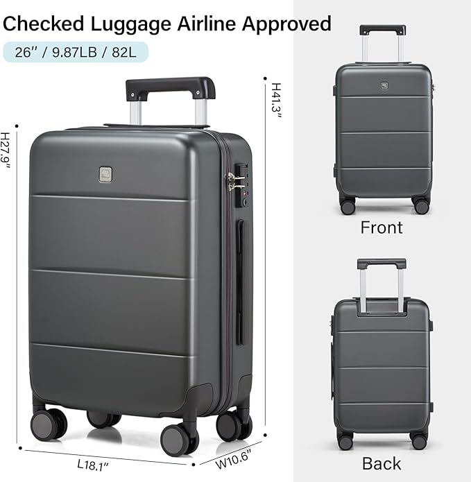 Hanke 26 Inch Luggage Large Suitcase With Spinner Wheels Tsa Luggage Suitcases Hard Case Luggage For Women & Men Rolling Checked Luggage(Graphite Grey)