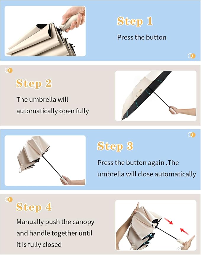 Large Double-Ribs Umbrella Automatic Folding Umbrella for Women Men, Travel, UPF 50+ UV Protection
