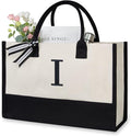 TOPDesign Embroidery Initial Canvas Tote Bag, Personalized Present Bag, Suitable for Wedding, Birthday, Beach, Holiday, is a Great Gift for Women, Mom, Teachers, Friends, Bridesmaids (Letter I)