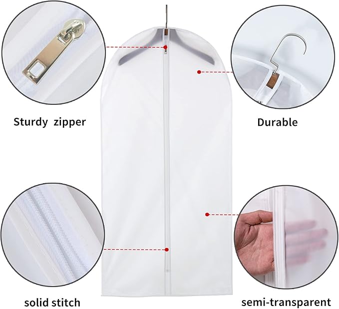 36" Women Suit Bags, Garment Bags For Hanging Clothes, Plastic Garment Bags for Closet Storage, Suit Cover Bags with Zipper for Short Coats, Jackets, Shirts 24"x36"/ 6 Pack (24" x 36" 6 Pack)