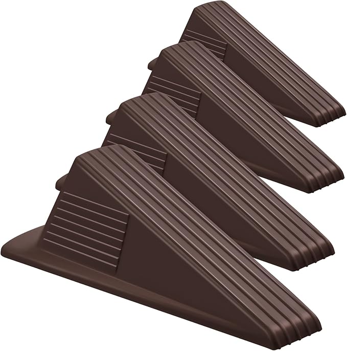 Frienda 4 Pcs Jumbo Door Stoppers Heavy Duty Door Stopper Tall up to 2inch Tall Wedge TPR Large Wedge Stackable Big Rubber Doorstop for Hotel Carpet Hardwood Concrete and Tile (Coffee)
