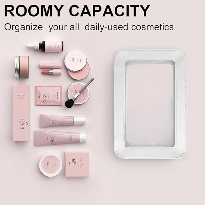 LETGO Clear Makeup Bags, TSA Approved Toiletry Bag with Zipper, Transaparent Makeup Organizer Fit Carry-on Travel Essentials,Clear Cosmetic Bags for Women Men (O-Beige)