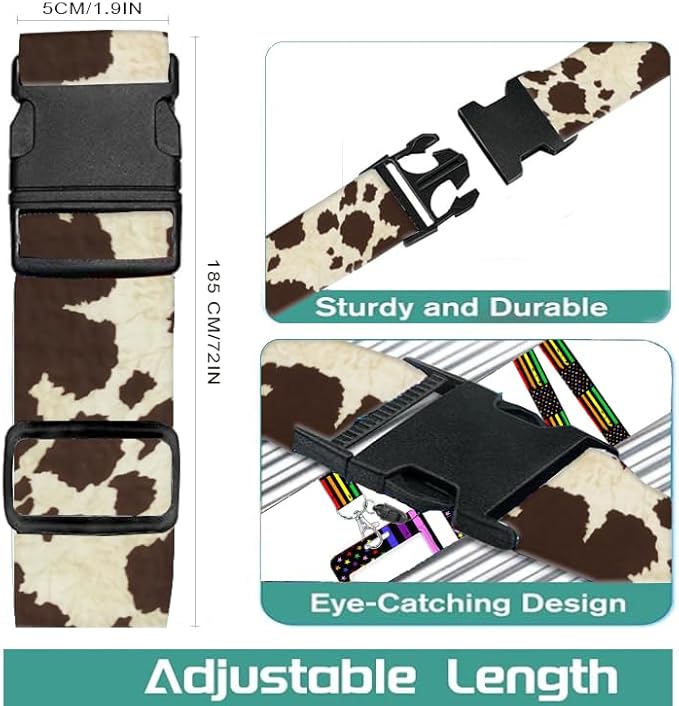 Luggage Straps for Suitcases Travel Belt Accessories, Cute Suitcase Strap, Adjustable Luggage Belt Strap, Heavy Duty with Quick-Release Buckle Luggage Strap Retro Cow Print