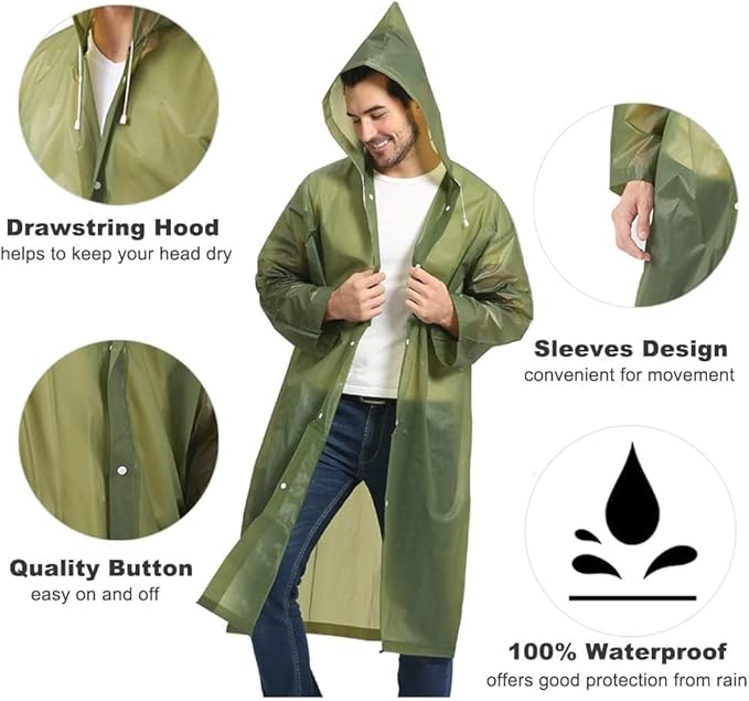 Opret 2 Pack Raincoats for Adults Reusable, EVA Rain Ponchos Lightweight Rain Coat Waterproof Rain Gear for Men and Women