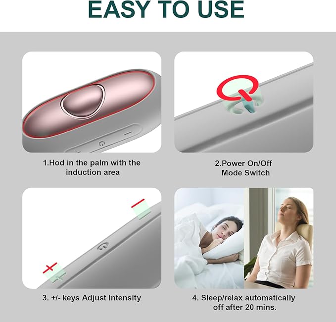 Sleep Aid Device, Micro-Current Sleep Instrument Anxiety Device, Portable Rechargeable Sleep Aid for Anxiety and Insomnia (Silver)