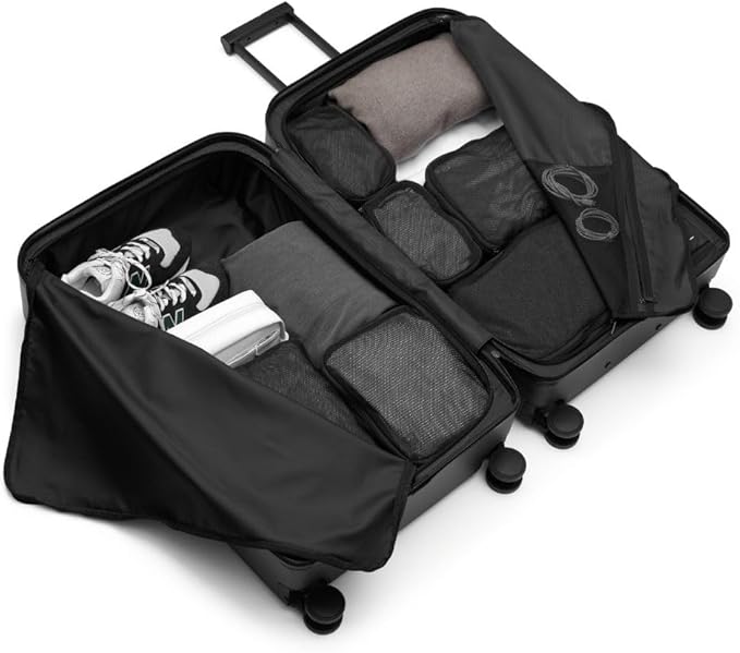 D_b_ Ramverk Pro Large Check-In 28 Inch Hardside Luggage Extra Protection Aluminum Frame, Silent 360 Spinner Wheels, TSA Lock, Interior Laptop Compartment and Two Zipper Dividers - Black Frame/Black
