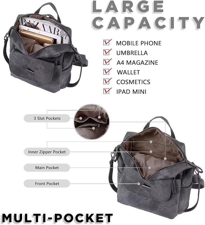 PU Leather Backpack Purse for Women Fashion Multipurpose Design Handbag Ladies Shoulder Bags Travel Backpack Khaki
