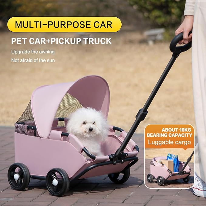 Dog Stroller 4 Wheels Folding Dog Cart with Sunshine Cover Pet Stroller for Travelling Shopping Walking Playing for Small Dogs Cats