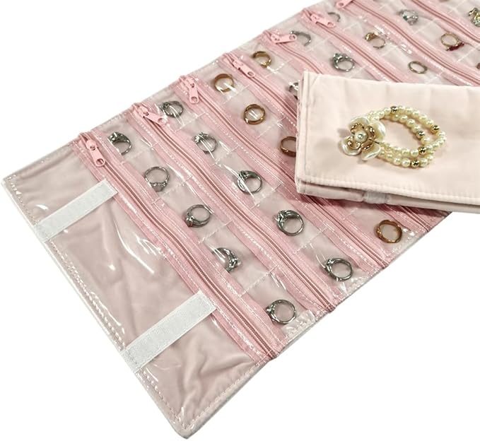 Travel Jewelry Roll Bag Portable Organizer Pouch With Grids&PVC Cover Storage Bags for Necklace, Bracelet, Bracelet,Ring, Badge, Pendant