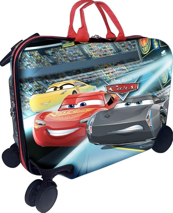 Fast Forward Ride-On 18" Suitcase For Kids/Tow-Along Toddler Carry-On Luggage With Wheels (Cars)