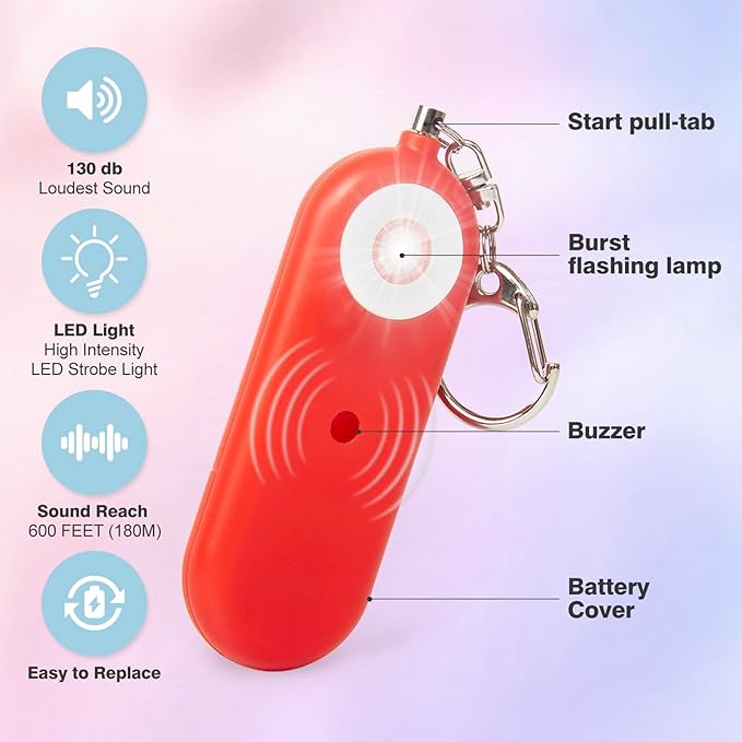 Personal Safety Alarm for Women - 130dB Self Defense Keychains Siren Whistle, Replaceable Battery with SOS LED Strobe Light - Emergency Security Safe Protection Devices for Kids Elderly