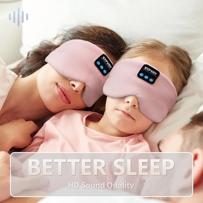 Sleep Mask Bluetooth 5.4 Headphones Soft Wireless Headband Eye Mask Blackout with Microphone (Pink)