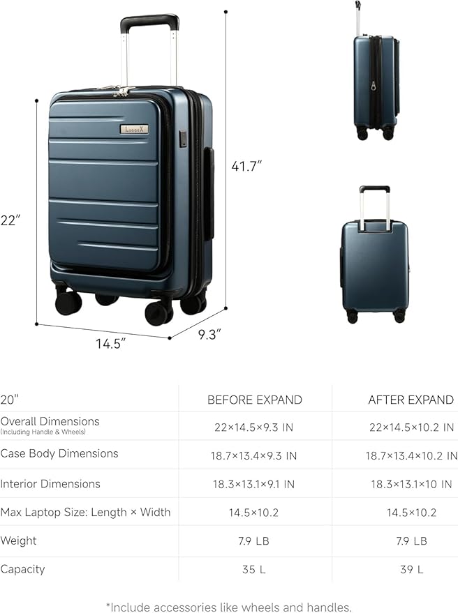 LUGGEX Carry On Luggage 22x14x9 Airline Approved, Expandable Polycarbonate Suitcase with Front Pocket (Purple, 20 Inch, 35L)