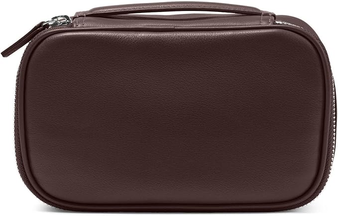 Leatherology Brown Small Travel Organizer - Zipped mesh storage pocket, elastic loops for organization, compact travel size