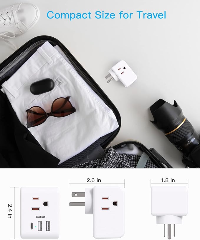 Multi Plug Outlet Extender, Power Strip Non Surge Protector Electric Outlet Splitter with 3 USB Wall Charger (1 USB C), Multiple Outlet Expander for Cruise, Dorm, Travel, Home, Office