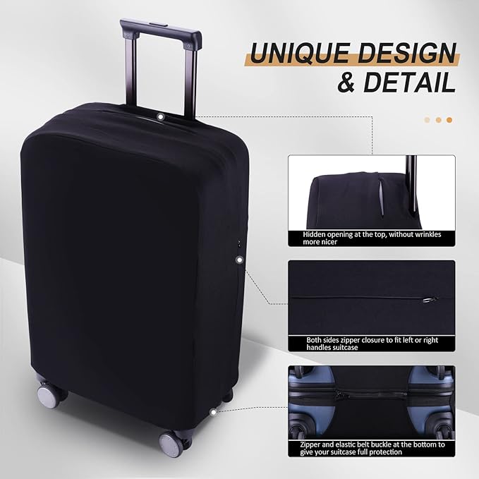 Travel Luggage Cover Suitcase Protector Scratch-Resistant Fit 19-31 Inch, Not Included Suitcase (Black, L(26-27inch))