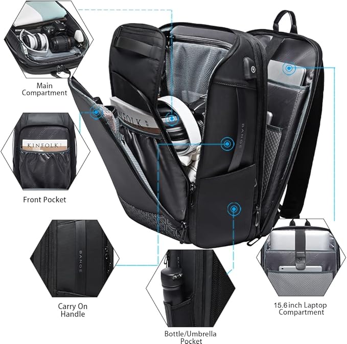 BANGE Travel Backpacks,Weekender Carry On Backpack, Waterproof Men's Business Laptop Backpack for 15.6inch