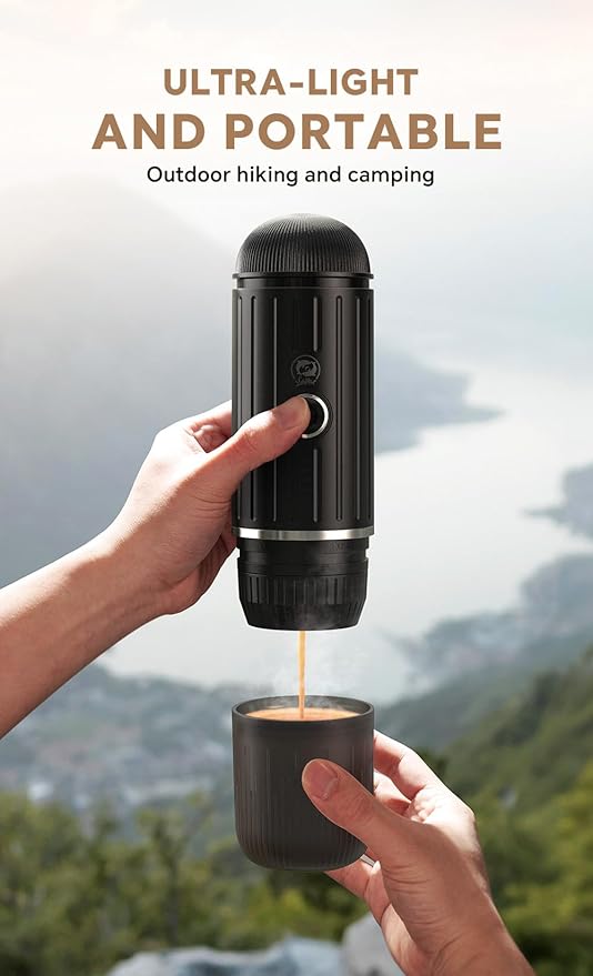 Portable Coffee Maker Travel Espresso Machine 120W Red Color, 19 Bar Pressure 7500mAh Rechargeable Battery Version Portable On the Go for Camping, Driving, Home and Office Travelling