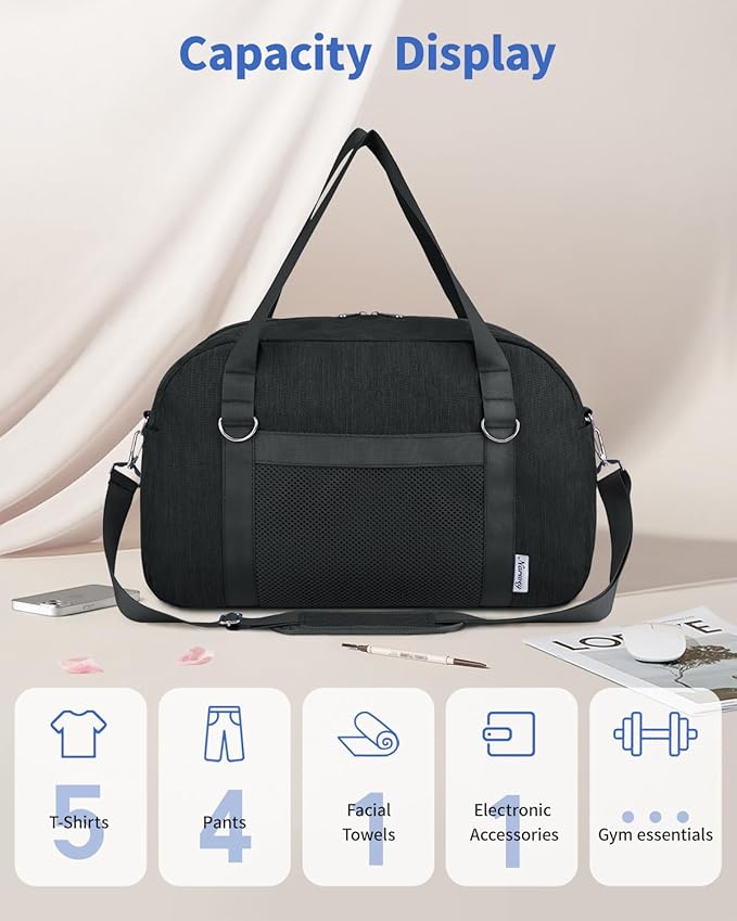 Narwey For Spirit Airlines Personal Item Bag 18x14x8, Small Duffle Bag for Travel, Duffel Bag for Traveling, Carry on Bag for Airplanes Underseat Overnight for Women and Men (Black)