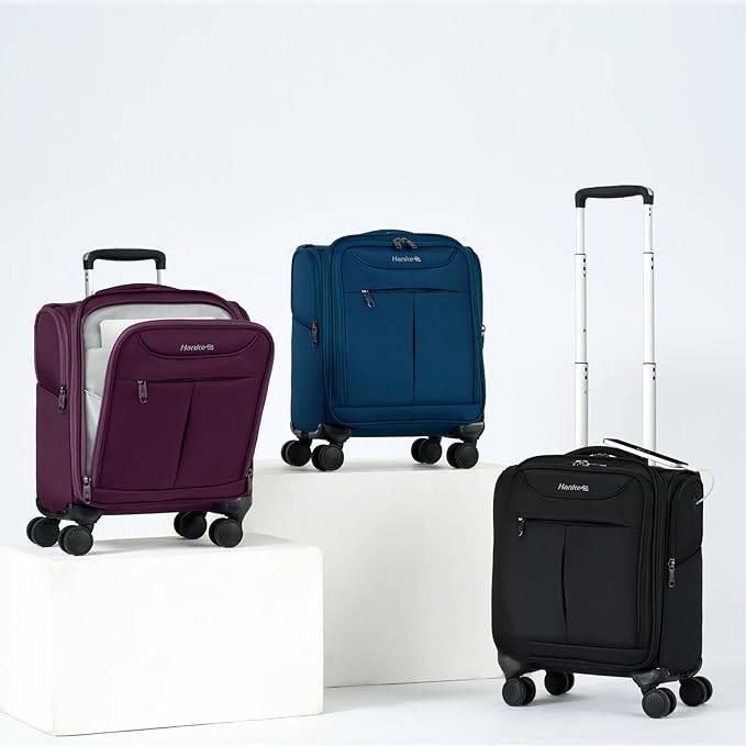 Hanke Underseat Carry On Luggage with Wheels, Lightweight Small Suitcase Airline Approved 16 Inch Softside Personal Item Travel Bag for Women Men, Compact Under Seat Luggage with Spinner Wheels,Purple