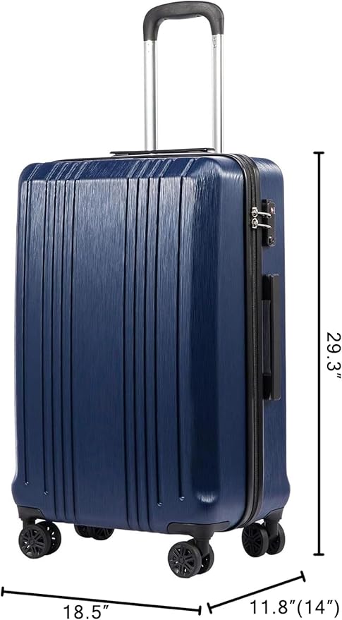 Coolife Luggage Expandable(only 28") Suitcase PC+ABS with TSA Lock Spinner 20in 24in 28in (navy, L(28IN))