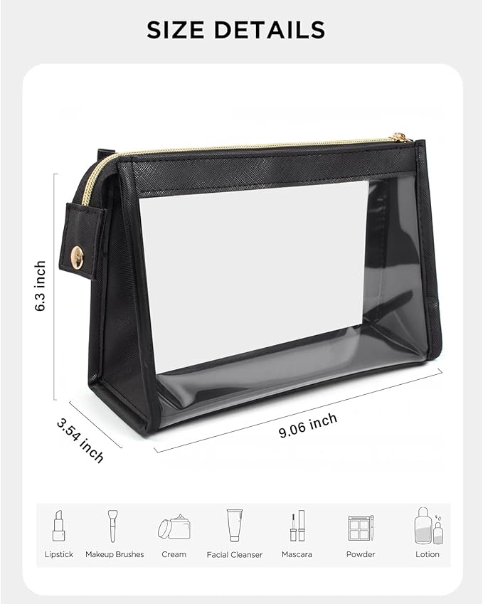Small Clear Makeup Bag, Waterproof Clear Travel Toiletry Bag Case Cosmetic Bag with Zipper Small Makeup Pouch Travel Bags for Toiletries Travel Essentials Car Organizer