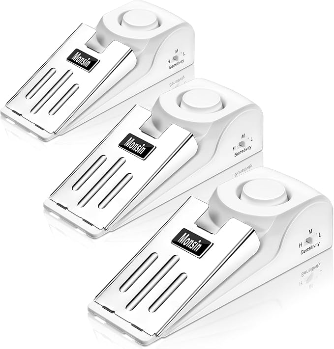 Door Stop Alarm, Door Stopper with 120DB Security Alarm, Floor Wedge Doorstop for Travel Apartment Home House (Pack of 3)
