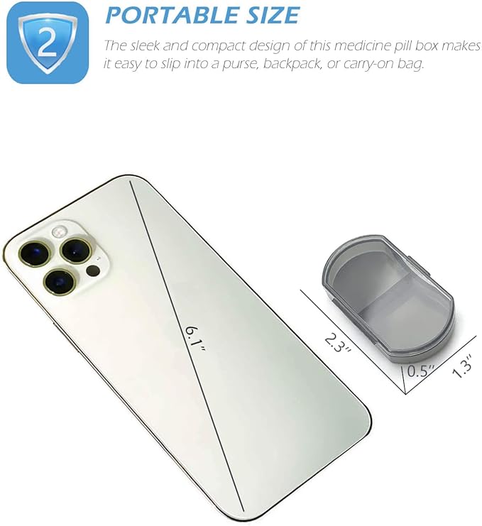 VOFOON Small Pill Organizer, Travel Pill Box for Purse, Keychain Pill Holder, Pocket Pill Container, 2 Times a Day Daily Portable Medicine Vitamin Case, Fish Oil Box, Supplement Box